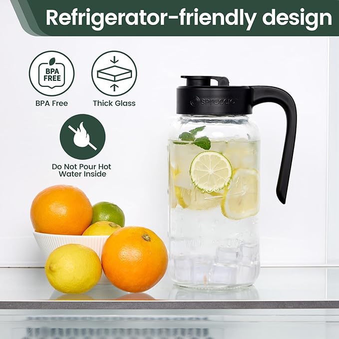 Mason Jar Pitcher - Airtight & Leakproof Glass Pitcher with Lid[set of 2], Perfect for Breastmilk, Cold Brew, and Sun Tea, 2 Quart (64 oz) Mason Jar with Pour Spout Lid - Image 5
