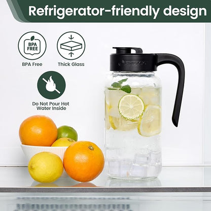 Mason Jar Pitcher - Airtight & Leakproof Glass Pitcher with Lid[set of 2], Perfect for Breastmilk, Cold Brew, and Sun Tea, 2 Quart (64 oz) Mason Jar with Pour Spout Lid - Image 5
