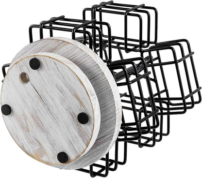 MyGift 8 Compartment Tea Bag Organizer Carousel, Black Metal Wire Packet Holder and 360 Degree Spinning White Washed Solid Wood Base, Coffee Station Storage Caddy