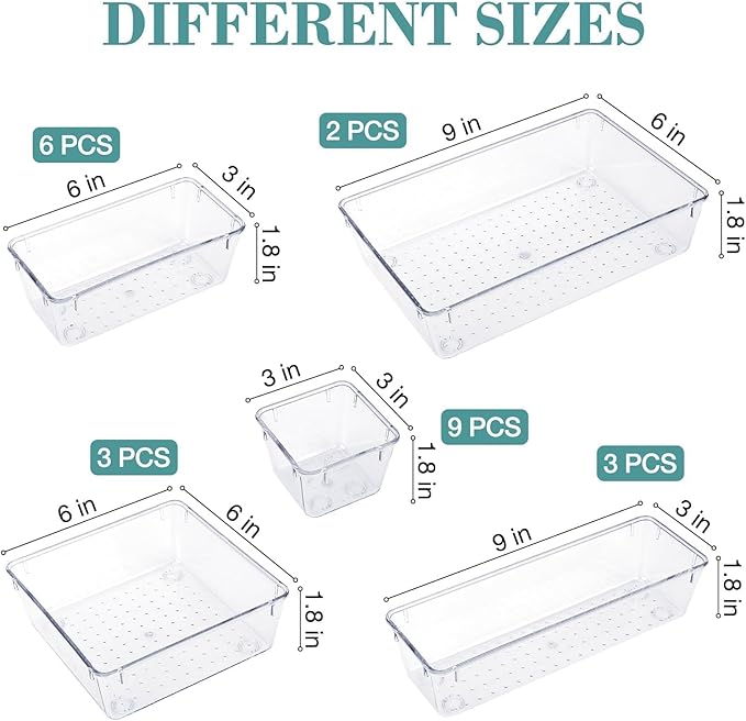 StorMiracle 23 PCS Drawer Organizer Set, 5 Varied Size Bathroom and kitchen Drawer cabinet organizer Trays, Clear Storage Bins for Makeup, Jewelry, Utensils and Gadgets - Image 2