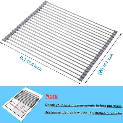 Seropy Roll Up Dish Drying Rack Over The Sink for RV Sink 17.5x15.7 in Kitchen Drying Rack Folding Dish Drainer Mat Rolling Dish Rack Foldable Rack Stainless Steel Wide Kitchen Dry Rack - Image 3