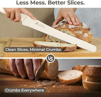 CoquusAid Upgrade Bread Knife for Homemade Bread, World‘s 1st Double Serrated Knife with 5 Thickness Adjustable Slicing Guide, Stainless Steel Bread Cutter, Razor Sharp for Sourdough, Creamy White - Image 3