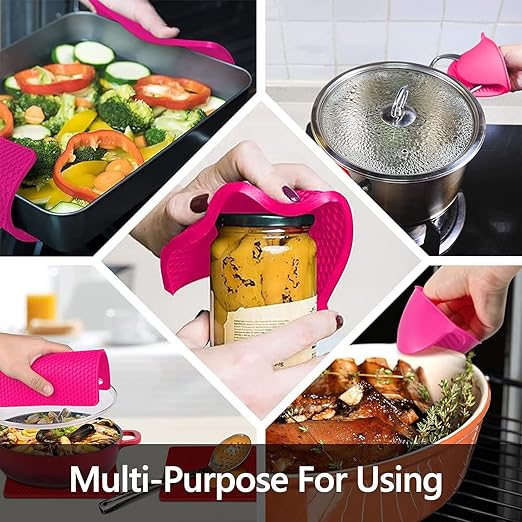 Silicone Oven Mitts and Pot Holders Set, MTZRFLL Extra Long Heat Resistant Oven Gloves with Hot Pads and Mini Oven Mittens for Grilling, Kitchen Cooking Baking, Quilted Lining, Pack of 6 (Rose) - Image 5
