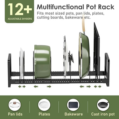 MUDEELA Pot Rack Pan Organizer inside Cabinet - Expandable Pot Lid Organizer for Cabinet with 12 Adjustable Dividers, Cutting Board Organizer Holder Baking Rack Kitchen Cabinet Storage Organization - Image 4
