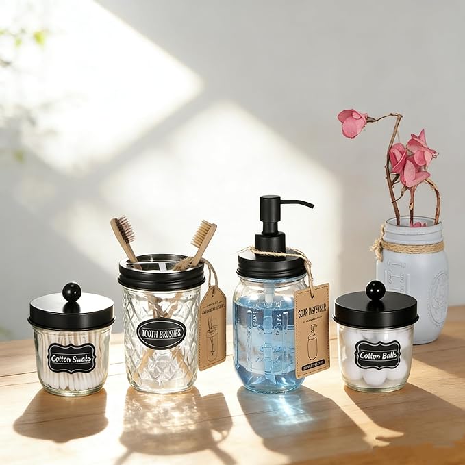 Amolliar Mason Jar Liquid Soap Dispenser, 16OZ Refillable Glass Soap Dispenser for Bathroom, Hand Soap, Dish Soap, Lotion Dispenser for Kitchen, Farmhouse Decor, Soap Pump Bottle, Black 2 Pack - Image 7
