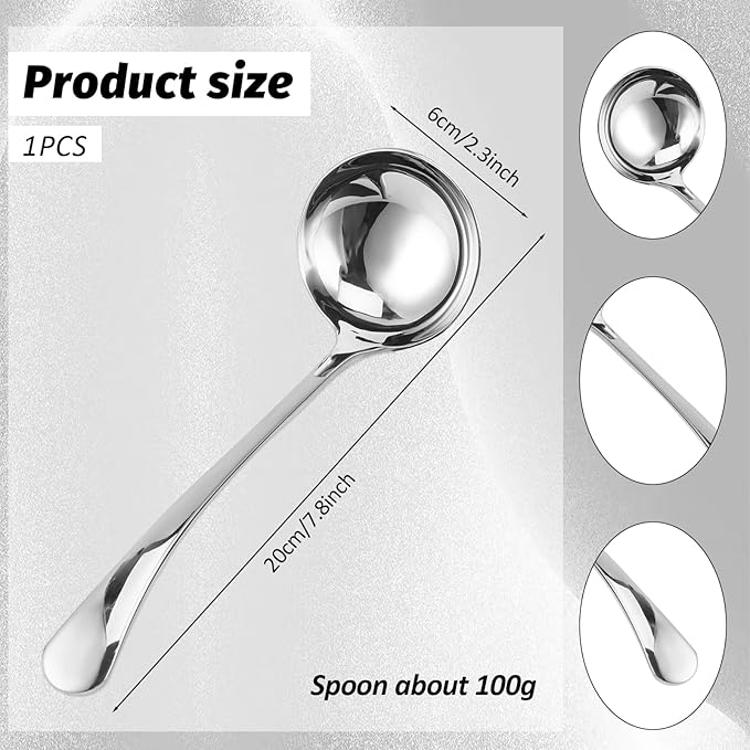 7.9 Inch Silver Small Gravy Soup Ladle Small Ladle Gravy Ladles 18/10 Stainless Steel Sauce Ladles for Spooning Sauces or Gravies - Image 2