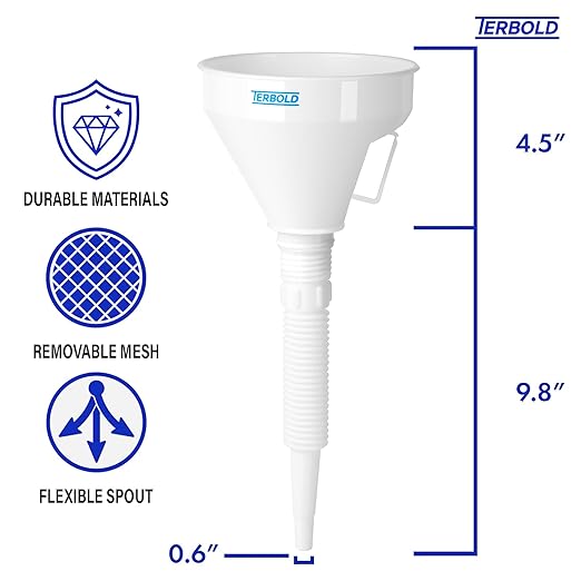 Automotive Flex Funnel with Hose | Wide Mouth Flexible Oil Funnel for Automotive Use - Gas, Transmission Fluid, Car Fuel, Oil Change (White) - Image 2