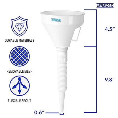 Automotive Flex Funnel with Hose | Wide Mouth Flexible Oil Funnel for Automotive Use - Gas, Transmission Fluid, Car Fuel, Oil Change (White) - Image 2