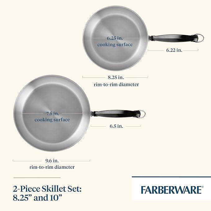 Farberware Classic Stainless Steel Frying Pan Set / Fry Pan Set / Stainless Steel Skillet Set - 8.25 Inch and 10 Inch, Silver - Image 3