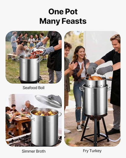 VEVOR Stainless Steel Stockpot, 42 Quart Large Cooking Pots, Cookware Sauce Pot with Strainer, Lid, and Handle, Heavy Duty Commercial Grade Stock Pot, Sanding Treatment, for Large Groups Events Silver - Image 7