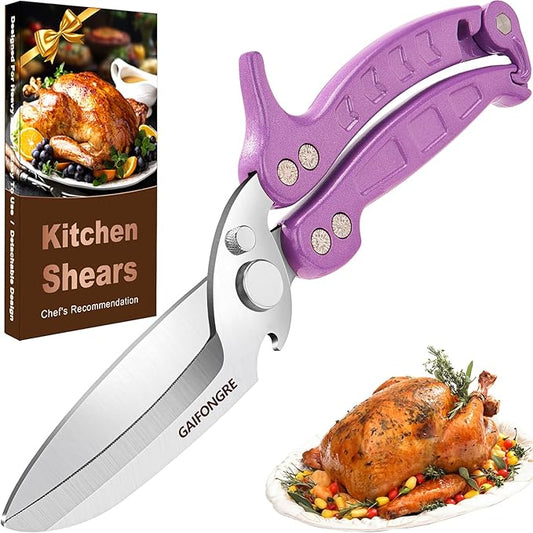 Heavy Duty Poultry Shears,Kitchen Shears for food Heavy Duty,Kitchen Scissors All Purpose,Rigid,Chicken,Fish,Meat,Easily Separable for Thorough Cleaning,Dishwasher Safe（PURPLE）