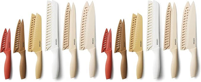 CAROTE Knife Set, 12 Pieces Kitchen Knife Set, 6 Stainless Steel Knives with Blade Guards & Nonstick Ceramic Coating, Rustproof, Color-Coded, Ergonomic Handles (Pack of 2) by CAROTE