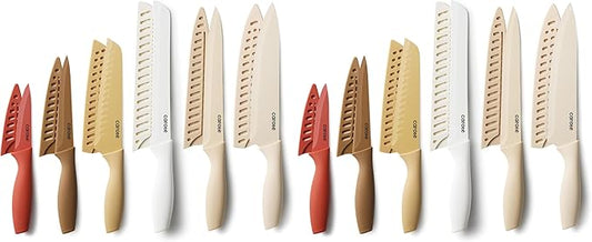 CAROTE Knife Set, 12 Pieces Kitchen Knife Set, 6 Stainless Steel Knives with Blade Guards & Nonstick Ceramic Coating, Rustproof, Color-Coded, Ergonomic Handles (Pack of 2) by CAROTE