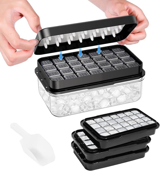 PHINOX Ice Cube Tray with Lid and Bin, 3 Pack Plastic Ice Cube Tray Molds, 84 pcs Ice Trays for freezer, Chilling Drinks, Whiskey & Cocktails, with Ice Container and Ice Scoop, BPA-Free by PHINOX