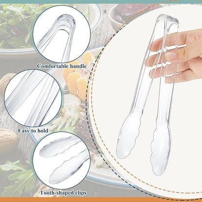 Tessco for you 25 Pcs Plastic Tongs for Serving Bulk, 9 Inch Plastic Disposable Serving Tongs, Heavy Duty Salad Tong for Kitchen, Buffet, BBQ, Events & Catering (Transparent) - Image 3