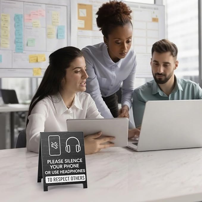 Funny Home Office Reminder Decor Caution Desk Signs Team Gifts for Employees Boss Humorous Shelf Desk Decorations Supplies Cubicle Table Decorations Silence Your Phone White Elephant Gift - Image 5