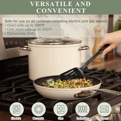 Nuwave Healthy Duralon Blue Ceramic Nonstick Cookware Set, Diamond Infused Scratch-Resistant, PFAS Free, Dishwasher & Oven Safe, Induction Ready & Evenly Heats, Tempered Glass Lids & Stay-Cool Handles - Image 3