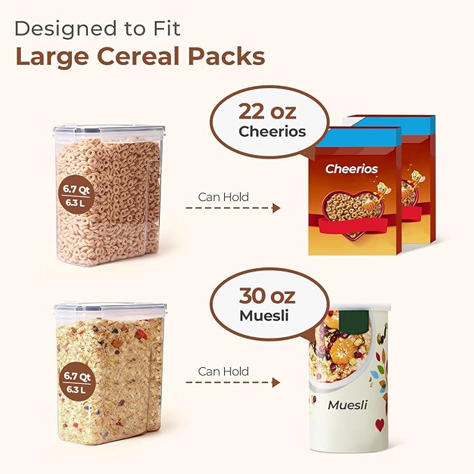 ComSaf 6.7Qt Cereal Storage Container Set of 2 - Ideal for Home Cooks Storing Cereal and Organized Families Organizing Bulk Food，Large Cereal Dispenser Keeps Pantry and Kitchen Countertop Neat - Image 4