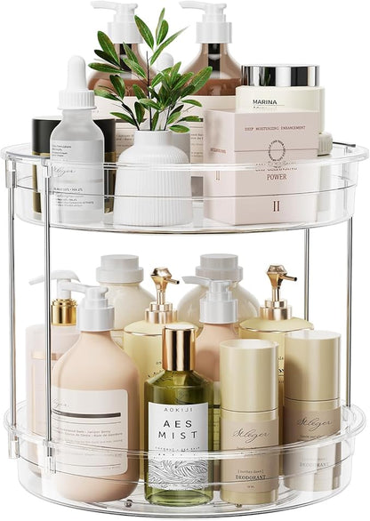 LAMU 12inch 2 Tier Lazy Susan Turntable Organizer Rotating Spice Rack Organization for Cabinet, Kitchen, Pantry, Countertop, Bathroom, Vanity, Medicine Cabinet Organizer, Clear - Image 8
