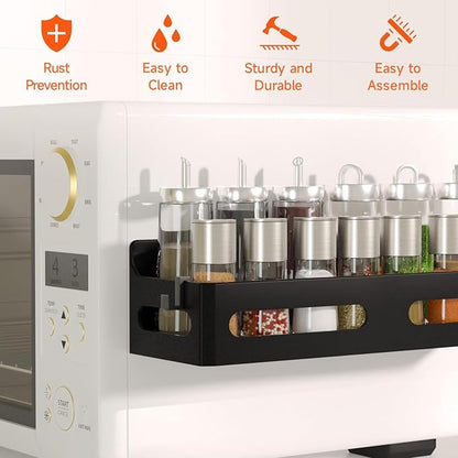 Sevenblue 6 Pack Strong Magnetic Spice Rack for Refrigerator, Multipurpose Magnetic Shelf for Fridge with 4 Hooks for kitchen and Bathroom Organization, Black - Image 5