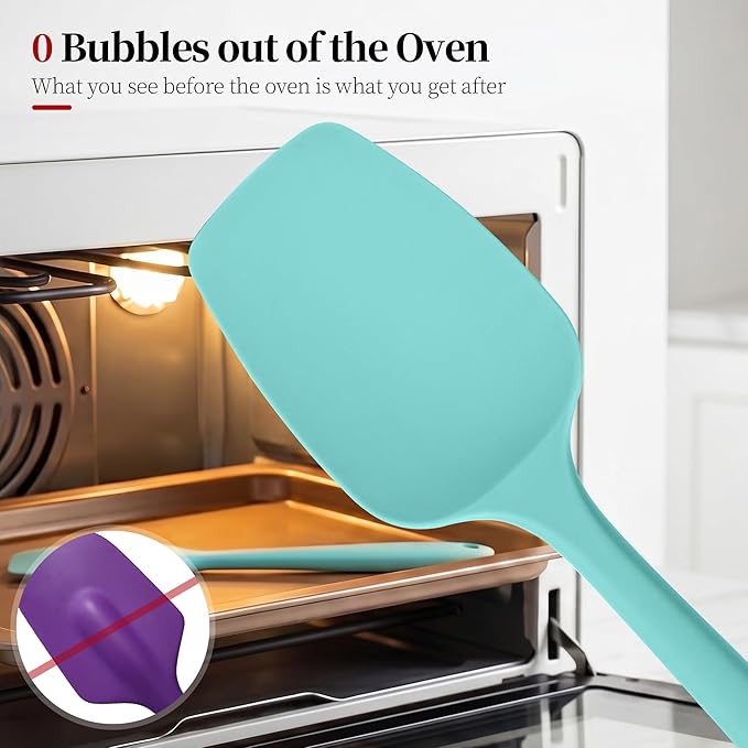 600ºF Heat Resistant Spatula, 11.34 inch High Heat Food Safe Semless Kitchen Silicone Spoon Spoonula Scraper for Cooking Baking Mixing Scraping Stirring Nonstick Cookware Pan Bowl (Aqua Sky)