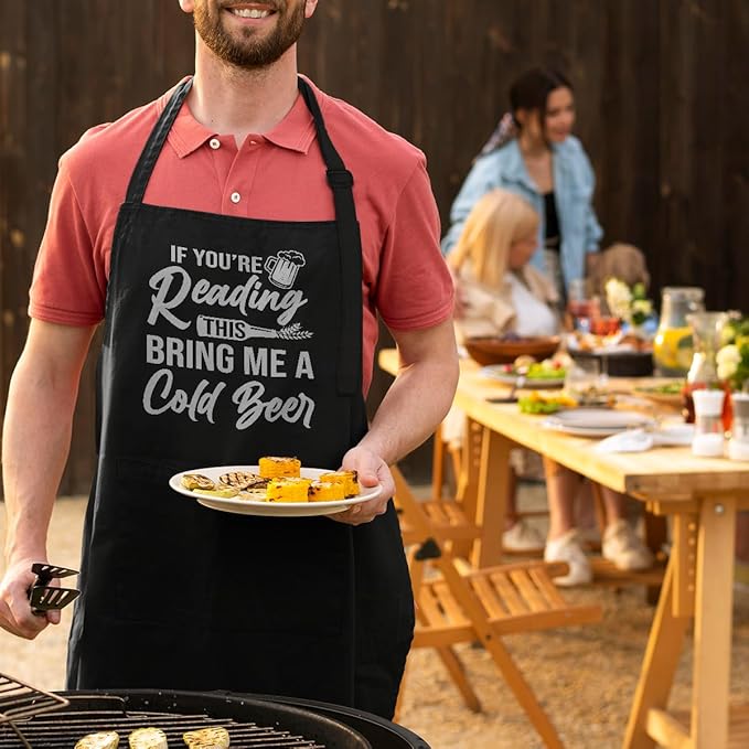 SANDJEST Funny Mens Aprons with Pockets for BBQ Grilling Cooking Grandpa Husband Apron for Birthday Christmas Father's Day