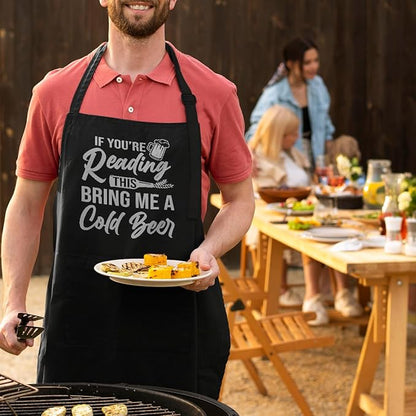 SANDJEST Funny Mens Aprons with Pockets for BBQ Grilling Cooking Grandpa Husband Apron for Birthday Christmas Father's Day
