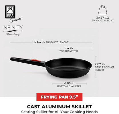 BRA COOKWARE Infinity Nonstick Frying Pan | 9.5-Inch Cast Aluminum Skillet | PFOA/PFAS Free Fry Pan | Removable Handle | All Cooktops (incl Induction) Searing Skillet | Oven Safe up to 425°F