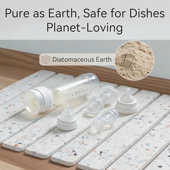 Stone Drying Mat for Kitchen Counter, 24 x 16 inches, Fast Drying Collapsible Dish Drying Mat, Eco-Friendly Absorbent Diatomaceous Earth Mats for Dishes Bottles Cups (Terrazzo) - Image 5