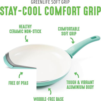 GreenLife Non Stick Fry Pan Set 7" & 10", Non-Toxic PFAS-Free Ceramic Skillet, Dishwasher & Oven Safe, Egg Omelet Frying Pan, Stay- Cool Handles, Kitchen Home Cooking Essentials, Turquoise (Pack of 2) - Image 4