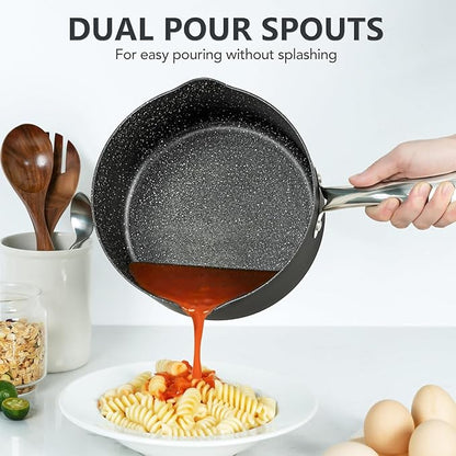MICHELANGELO 3 Quart Saucepan with Lid, Hard Anodized Nonstick Sauce Pan with Strainer Lid & Pour Spouts for Easy Pour, Granite Derived Coating Sauce Pan for Cooking, Small Pot - 3 Qt Saucepan - Image 2