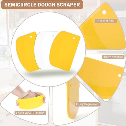 5 Pcs Bench Scraper, Bench Scraper Kitchen 2 Pcs Stainless Steel Dough Scraper with Wood Handle and 3 Pcs PP Food Scraper with Hanging Hole, Multipurpose Bread Dough Cutter for Baking-Yellow - Image 4