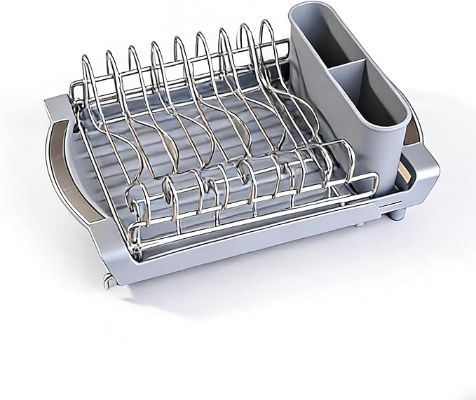 Dish Drying Rack Compact Expandable - A Space-Saving, Stainless Steel, Rust-Resistant Dish Drainer for Kitchen and Apartment Countertops/Sink Cabinets, Extendable from 11.42 to 19.9 inches (Gray) - Image 6