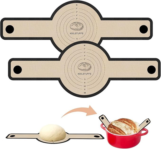 Silicone Bread Sling for Dutch Oven, 2 PCS Non-Stick & Easy to Clean Reusable Silicone Bread Baking Mat with Long Handles, Easy Transfer Sourdough by Koolstuffs