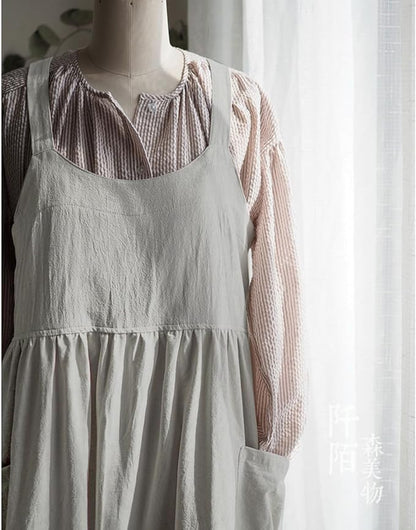 Uaussi Cotton Linen Apron Cross Back Work Apron for Women with Pockets Pinafore Dress X Cross Halter Apron for Chef Gardening - Image 3