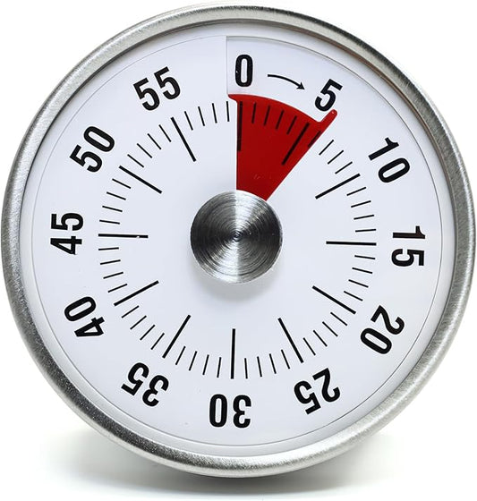 Kitchen Timer for Cooking,Chef Cooking Timer Clock,Visual Timers,60-Minute Countdown,Magnetic Base, Mechanical Clockwork,No Batteries Required,Ringer Alert,Timers for Kitchen/Study/Work/Gym,White