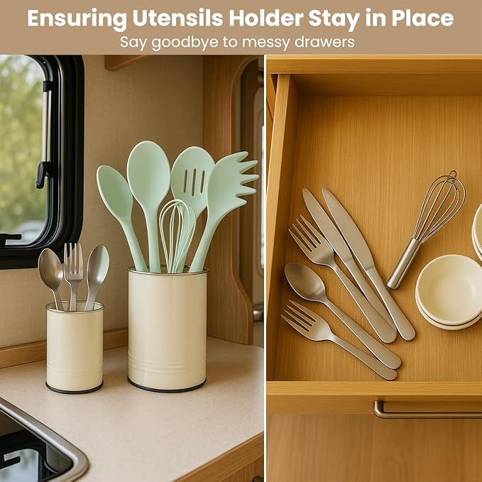 Magnetic RV Utensil Holder - Space-Saving Camper Accessories for RV Kitchen Organization - Strong Magnet Base for Secure Storage, No-Drill Utensil Organizer for Camping & Travel Trailers - 2 Pack
