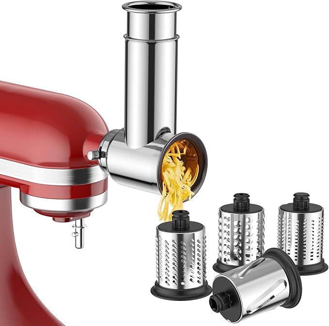 Stainless Steel Slicer Shredder Attachment for KitchenAid Stand Mixer, Cheese Grater Attachment for KitchenAid, Salad Maker, Grinding Powder, Dishwasher Safe with 4 Blades by InnoMoon by InnoMoon