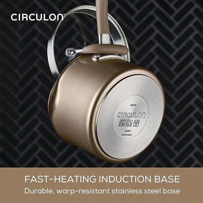 Circulon A1 Series with ScratchDefense Technology Nonstick Induction Pots and Pans, Metal Utensil Safe, Includes Splatter Guard, Slotted Turner and Silicone Trivets, 10 Piece Cookware Set - Champagne - Image 4