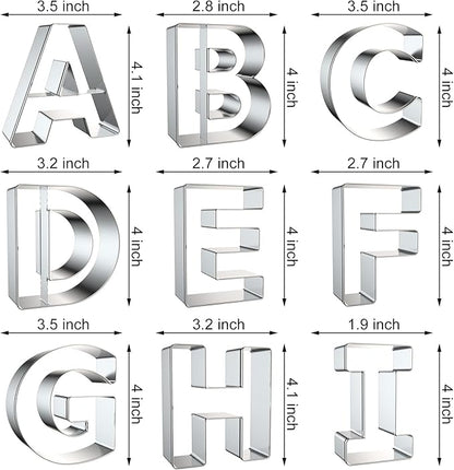 4 Inch Alphabet Letter Cookie Cutter Set - 26 Pcs Extra Large Xzhloym Cookie Cutters Shapes Biscuit Fondant Baking Molds for Christmas New Year Birthday Holiday Party Decorations - Stainless Steel