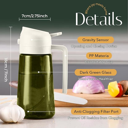 YARRAMATE 16oz/470ml Light-Blocking Dark Oil Sprayer for Cooking, 2 in 1 Olive Oil Dispenser Bottle for Kitchen, Premium Dark Green Glass Oil Bottle, Food-Grade Oil Mister for Air Fryer, BBQ (White) - Image 9
