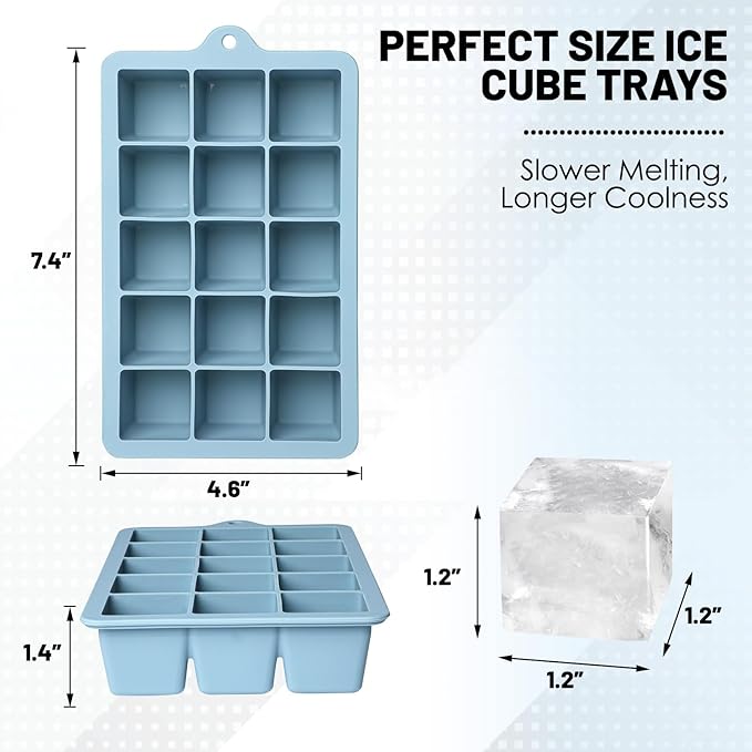 Silicone Ice Cube Trays 3Packs, Easy Release Ice Cube Molds with Lid, Freezer Stackable Ice Maker for Whiskey, Baby Food, BPA Free (3, Blue+Green+Yellow) - Image 4