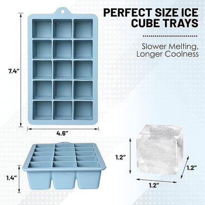 Silicone Ice Cube Trays 3Packs, Easy Release Ice Cube Molds with Lid, Freezer Stackable Ice Maker for Whiskey, Baby Food, BPA Free (3, Blue+Green+Yellow) - Image 4