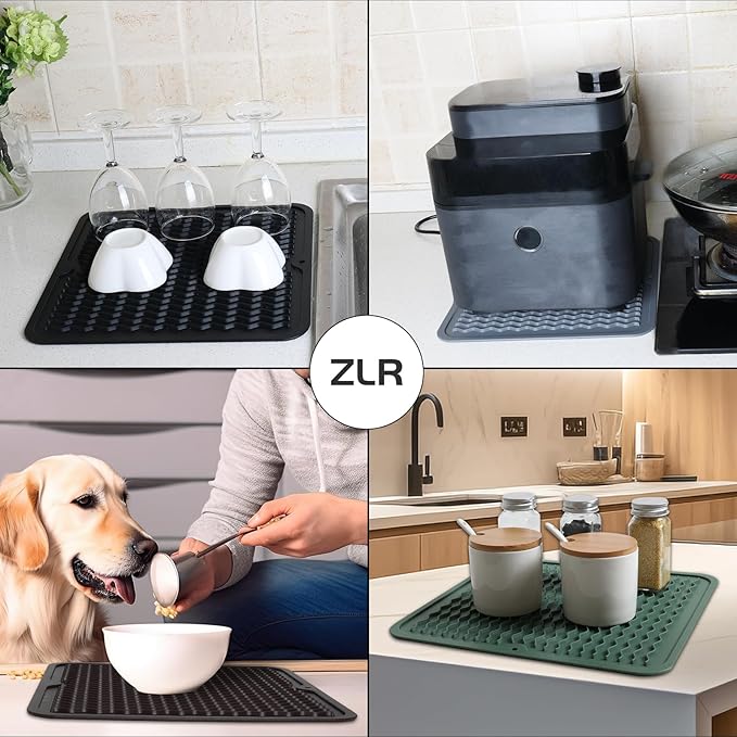 ZLR 2 Pcs Silicone Dish Drying Mat 12" x 12" Square - Small Heat Resistant Trivet & Countertop Protector for Air Fryer, Coffee Maker - Waterproof Kitchen Drain Pad for Cups, Fruit (Black) - Image 5