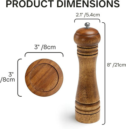 Wood Salt and Pepper Grinder, Salt Grinder and Pepper Mill, Oak Wood Shakers with Adjustable Ceramic Grinders (8″ - 1 Pack with Tray) - Image 5