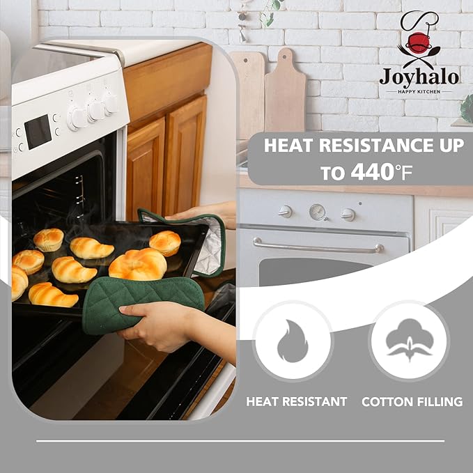 Joyhalo 4 Pack Pot Holders for Kitchen,Cotton Oven Holder with Great Heat Resistance,Non Slip Hot Pads for Kitchen Clearance,Dark Green - Image 3