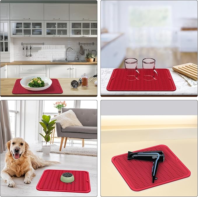 ZLR Silicone Dish Drying Mat 12" x 12" Square - Small Heat Resistant Trivet & Countertop Protector for Air Fryer, Coffee Maker - Waterproof Kitchen Drain Pad for Cups, Fruit (Lava Red) - Image 9
