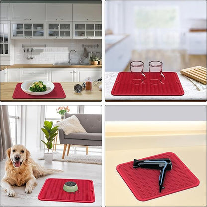 ZLR Silicone Dish Drying Mat 12" x 12" Square - Small Heat Resistant Trivet & Countertop Protector for Air Fryer, Coffee Maker - Waterproof Kitchen Drain Pad for Cups, Fruit (Lava Red) - Image 9