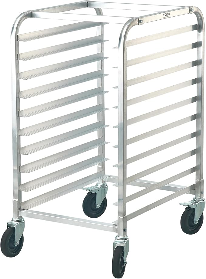 VEVOR 10-Tier Bun Pan Rack, Aluminum Racking Trolley Storage with Brake Wheels, Commercial Bakery Racks for Half & Full Sheet, Speed Rack For Kitchen Home, Bread Baking Equipment, 26"L x 20.3"W x 39"H - Image 11