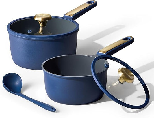 CAROTE 2QT & 2.5QT Sauce Pan Sets with Lid & Ladle Cooking Pots Nonstick Saucepans Cookware Set Small Kitchen Pot, Induction Comptable, Easy to Clean, PFOA FREE (Blue) by CAROTE